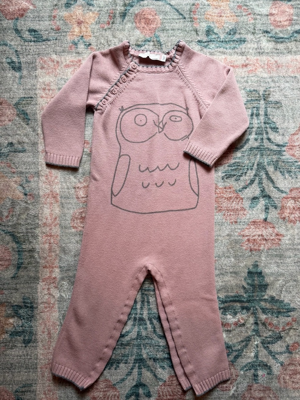 Stella McCartney Kids Dusty Pink Knit Owl Romper